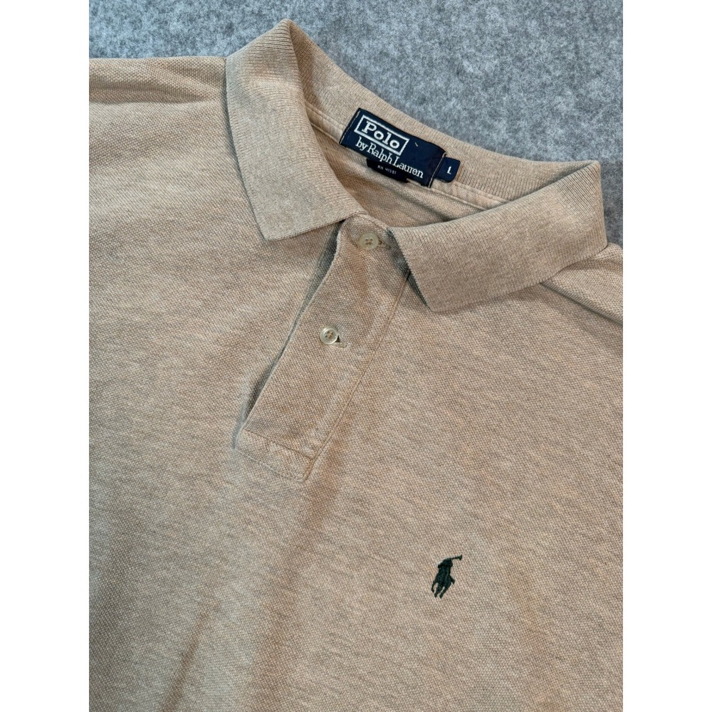 Polo Ralph Lauren Mens Large Tan Khaki Short Sleeve Pique Cotton Polo Shirt L